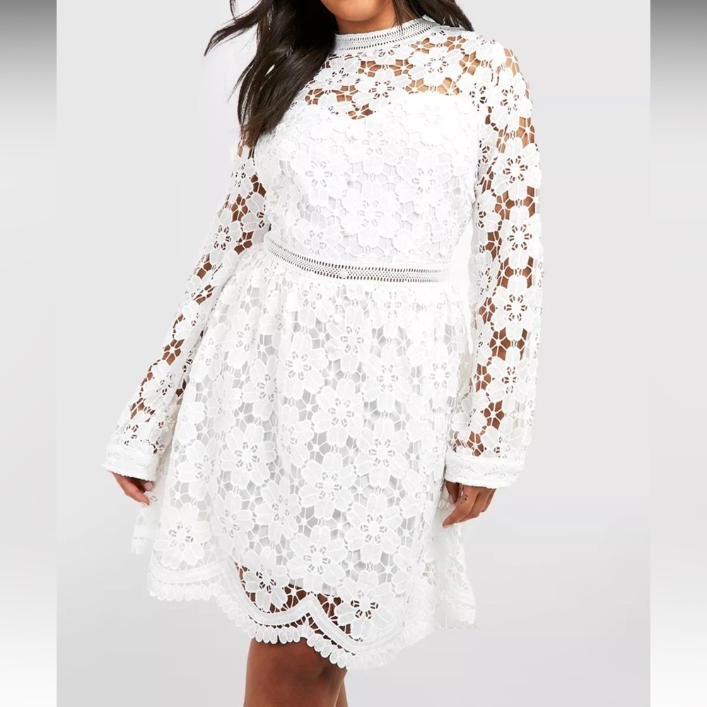 Boohoo Ivory Guipure Lace Skater Dress 14
